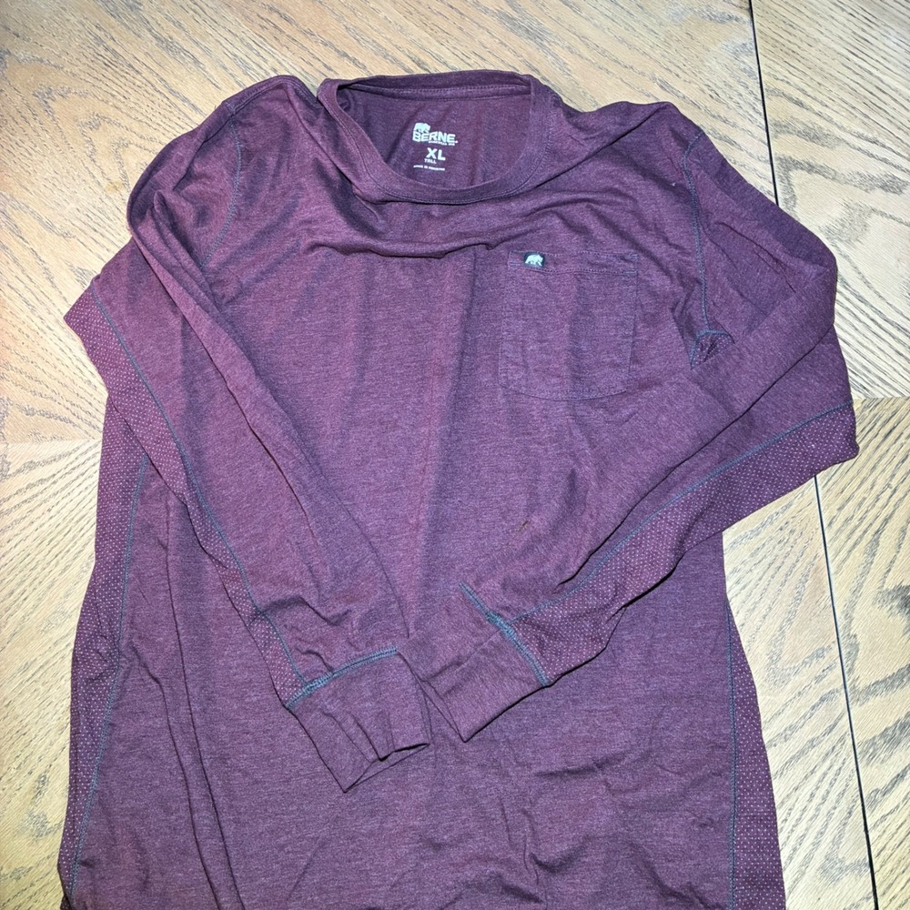 Berne Workwear Mens XL Tall Long Sleeve Pocket T-Shirt Maroon BSM42MN Mesh Sides